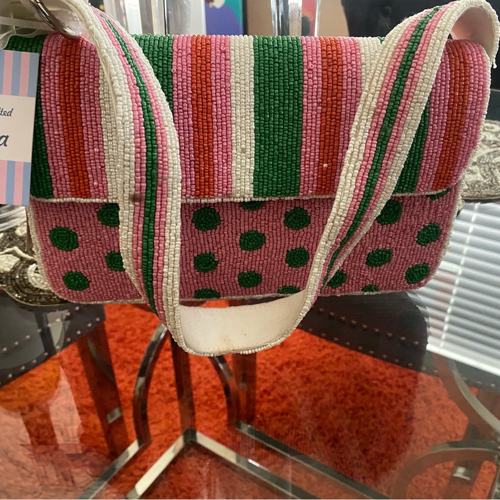 Beaded Pink & Green Polka Dot Crossbody Bag